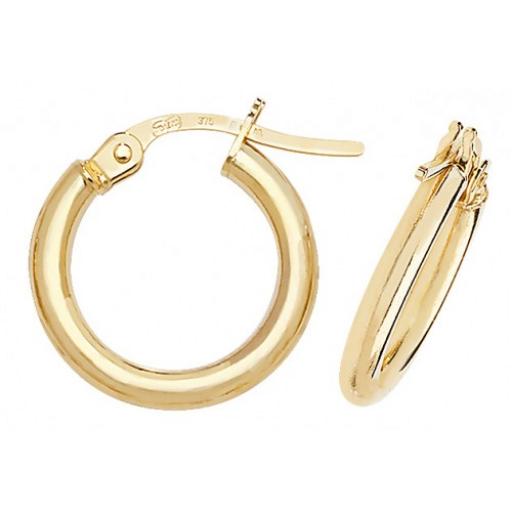 9ct Gold Hoop Earrings Yellow 2mm Round Polished Plain Tube Creole Sleeper Gift Box
