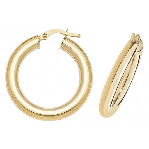 9ct Gold 4mm Hoop Earrings Round Creole Plain Polished Tubes Gift Box