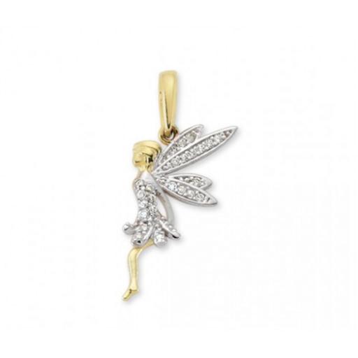375 9ct Gold Cubic Zirconia Cz Fairy Pixie Elves Tinkerbell Pendant Medallion