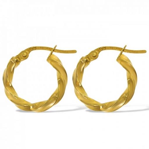 9ct Gold Hoop Earrings 2mm Twisted Square Tube Polished Creoles Sleeper Loops Gift Box