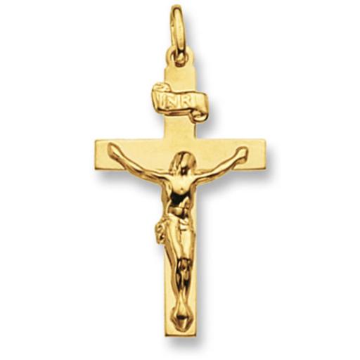 375 9ct Gold Yellow 39x20mm Flat Square Crucifix Pendant