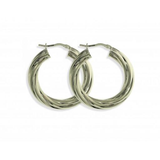 Sterling Silver Hoop Earrings Round Creoles Twisted Cable Tubes