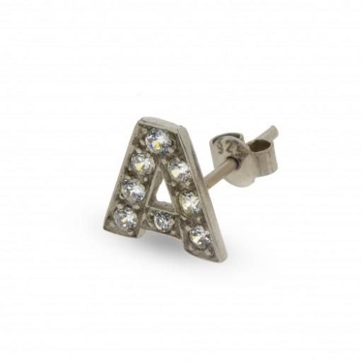 STERLING SILVER CUBIC ZIRCONIA CZ ANY INITIAL LETTER STUD EARRING SINGLE OR PAIR