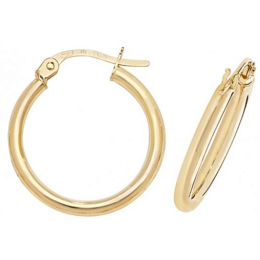 9ct Gold Hoop Earrings Yellow Round Polished 2mm Plain Tube Creole Sleeper Gift Box