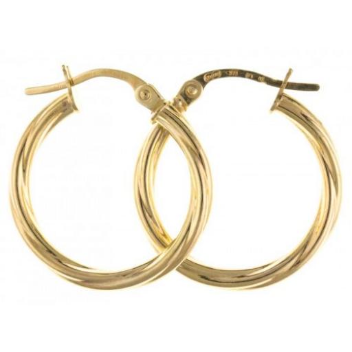 375 9CT GOLD 30X3MM ROUND TWISTED TUBE HOOP EARRINGS GIFT BOX