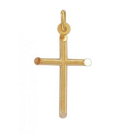 375 9CT GOLD YELLOW 35X17MM TUBULAR POLISHED CROSS WITH BEVELLED EDGE PENDANT