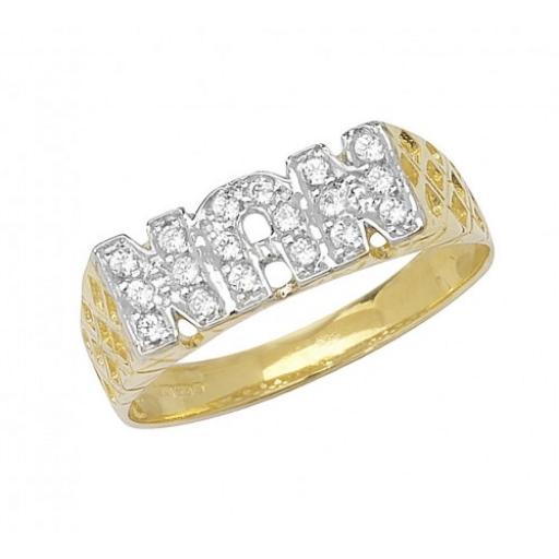 9ct Gold Nan Ring With Pave Set Cubic Zirconia Basket Pattern On Shoulders