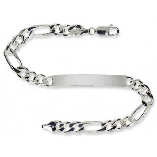 Sterling Silver 7.4" Ladies ID Figaro Bracelet
