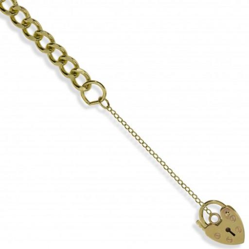 9ct Gold 7.6" Ladies Flat 4.8mm Diamond Cut Curb Charm Bracelet