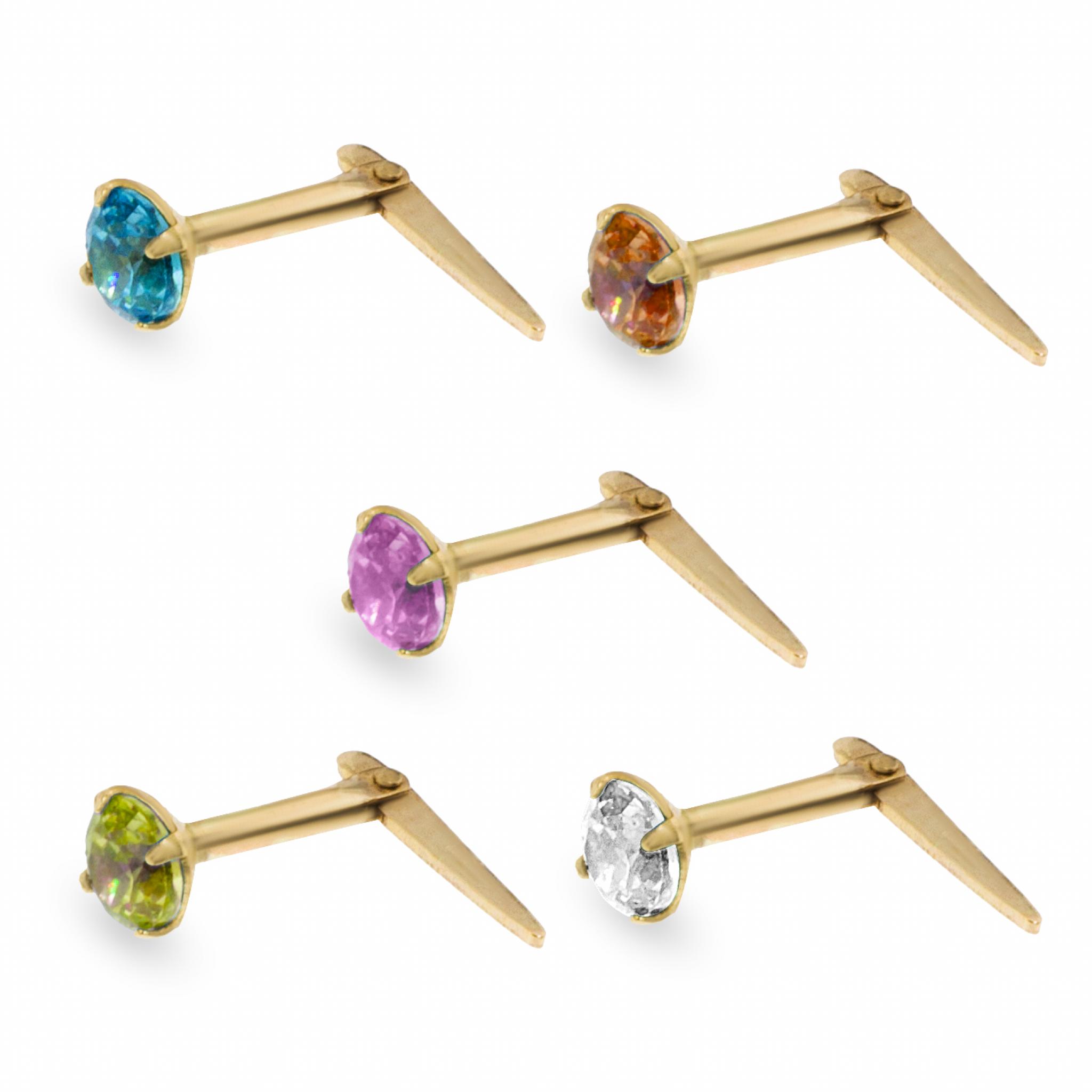 9ct yellow gold 3mm round lilac cubic zirconia Andralok nose stud nosestud 