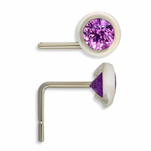 Sterling Silver 3.5mm Round White Pink And Purple Cubic Zirconia Nose Studs