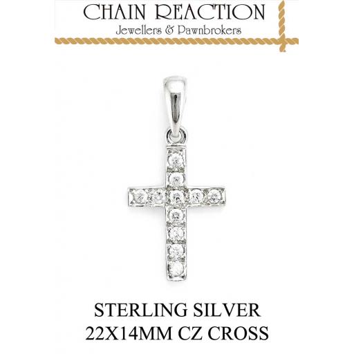 STERLING SILVER 6X5 CUBIC ZIRCONIA SQUARE CROSS PENDANT GIFT BOX