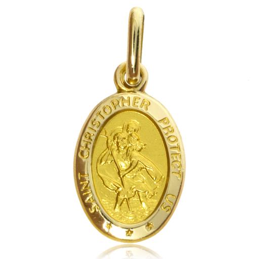 9ct Gold Saint Christopher Oval St Chris Pendant Charm Medal Chain Engrave Gift Box