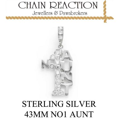 STERLING SILVER 43MM WHITE CUBIC ZIRCONIA NO1 AUNT PENDANT
