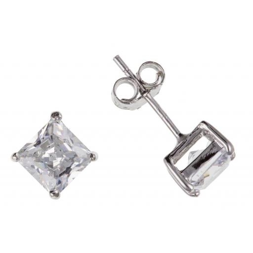 Sterling Silver Square White Cubic Zirconia Stud Earrings
