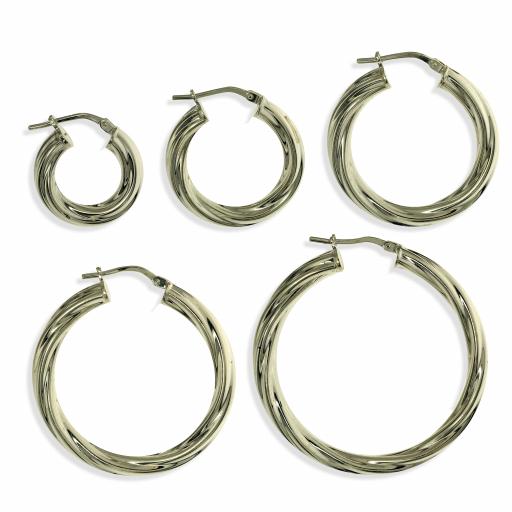 STERLING SILVER 20X4MM ROUND TWISTED TUBE HOOP EARRINGS GIFT BOX