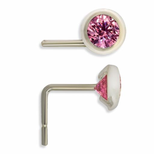 Sterling Silver 3.5mm Round White Pink And Purple Cubic Zirconia Nose Studs