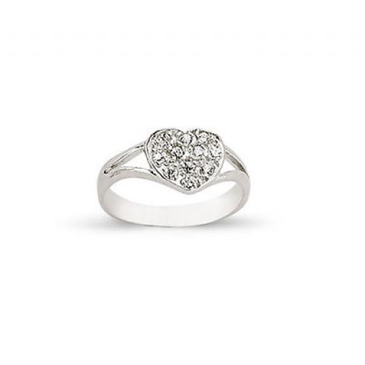 Sterling Silver Cubic Zirconia Pave Heart Kids Ring