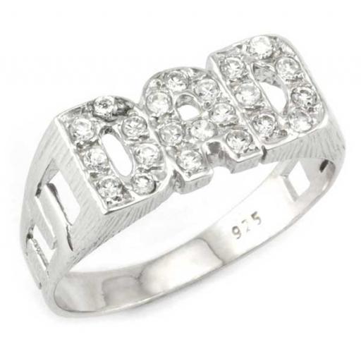 Sterling Silver CZ Dad Ring Link Mid Size