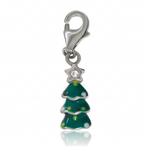 925 Sterling Silver Green Christmas Tree Charm