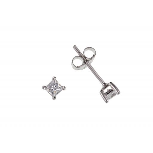 Sterling Silver Square White Cubic Zirconia Stud Earrings