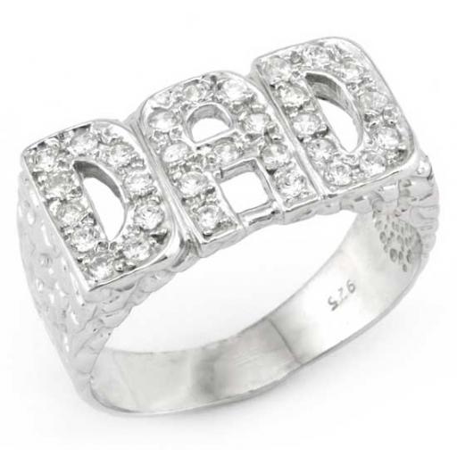 Sterling Silver Large Solid CZ Dad Ring