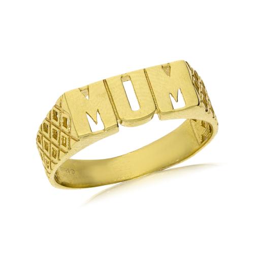 9ct Gold Polished Mum Ring Basket Link Pattern On Shoulders