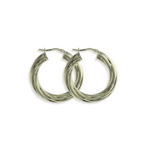 STERLING SILVER 30X5MM ROUND TWISTED TUBE HOOP EARRINGS GIFT BOX