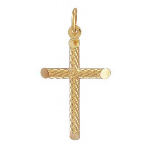 375 9CT GOLD YELLOW 36X20MM RIBBED TUBULAR CROSS WITH BEVELLED EDGE PENDANT
