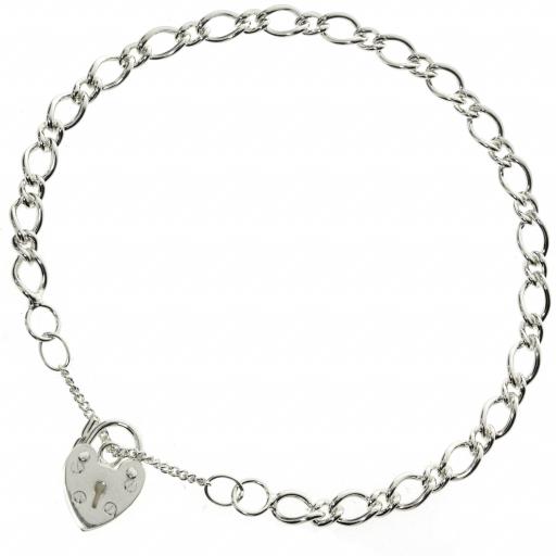 Sterling Silver 5.5" Child's Flat Round Figaro Curb Charm Bracelet