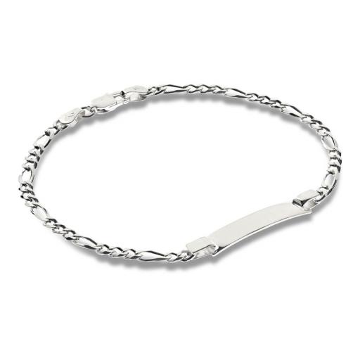 Sterling Silver 7.5" Ladies Identity Bracelet Big Figaro Id Free Engraving Curb Chain Gift Box