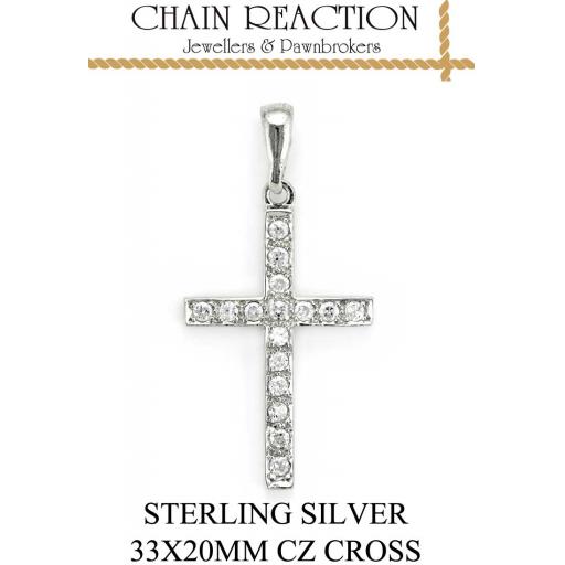 STERLING SILVER 10X7 CUBIC ZIRCONIA SQUARE CROSS PENDANT GIFT BOX