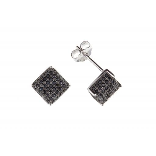 925 STERLING SILVER 8MM PAVE SET CUBE SHAPE BLACK CUBIC ZIRCONIA STUD EARRINGS GIFT BOX