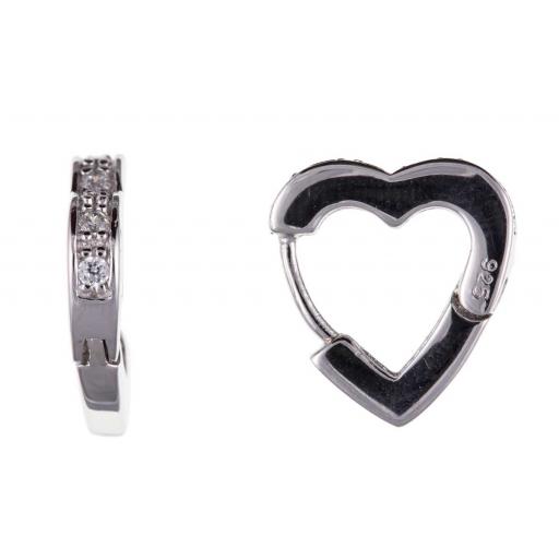 925 Sterling Silver 15x3mm Heart Shape Cubic Zirconia Huggie Earrings