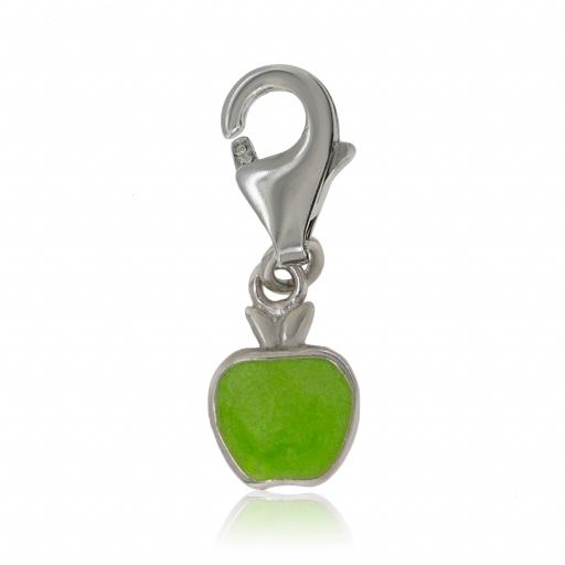 925 Sterling Silver 21mm Green Apple Drop Lever Charm Pendant For Charm Bracelet