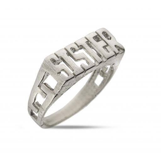 Sterling Silver Polished Sister Curb Link Pattern Side Signet Ring Gift Box