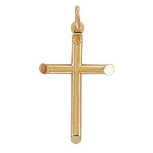 375 9ct Gold Yellow 36x17mm Tubular Cross With Bevelled Edge