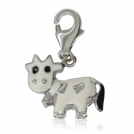 925 Sterling Silver White Cow Charm