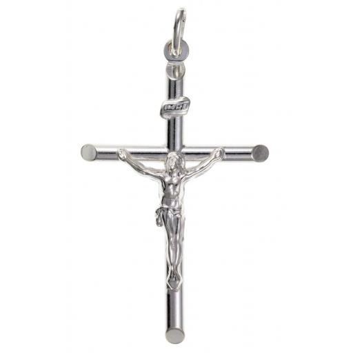 Sterling Silver 69x40mm Hollow Tube Crucifix Cross