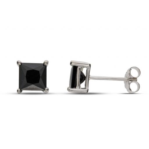 Sterling Silver Square Black Cubic Zirconia Stud Earrings