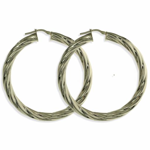 STERLING SILVER 50X5MM ROUND TWISTED TUBE HOOP EARRINGS GIFT BOX