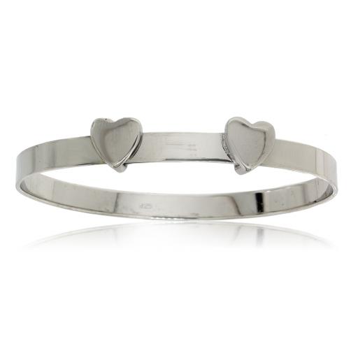 925 Sterling Silver Polished Expandable Baby Identity Bangle Double Hearts