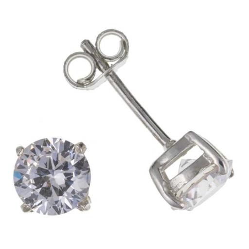 Sterling Silver Round White Cubic Zirconia Stud Earrings