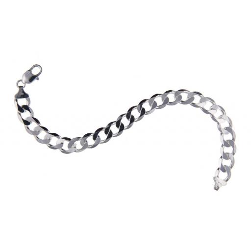 925 Sterling Silver Diamond Cut Flat 10.00mm Curb Chain Gents Bracelet