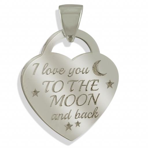 925 STERLING SILVER HEART PADLOCK INGOT I LOVE YOU TO THE MOON AND BACK
