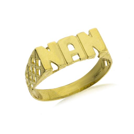 9ct Gold Polished Nan Ring Basket Link Pattern On Shoulders