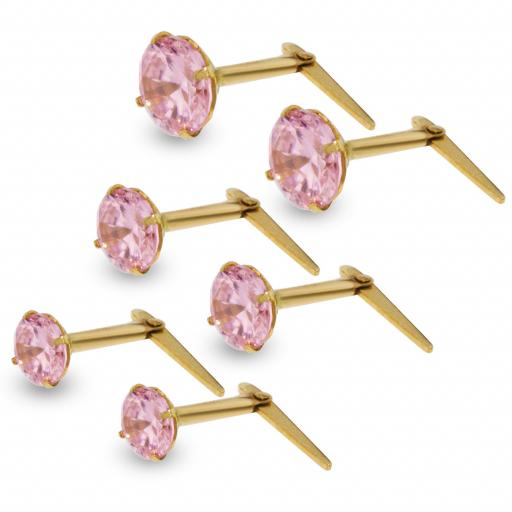 9CT GOLD ANDRALOK PINK CZ ROUND EARRINGS 3MM 3.5MM 5MM GIFT BOX