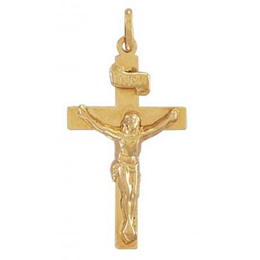 375 9ct Gold Yellow 33x16mm Flat Square Crucifix Pendant