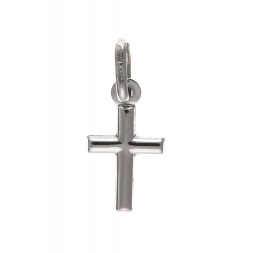 375 9ct White Gold Cross 14mm Polished Crucifix Pendant Charm Bracelet Or Chain