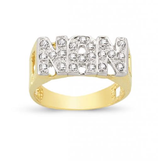 9ct Gold Nan Curb Link Pattern Sides Ring With Pave Set Cubic Zirconia